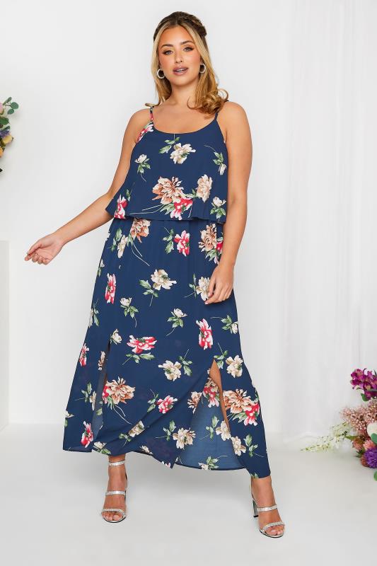 YOURS LONDON Curve Navy Blue Floral Overlay Maxi Dress | Yours Clothing 3
