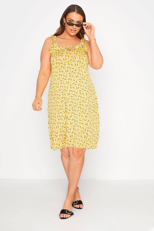 LIMITED COLLECTION Curve Yellow Floral Strappy Frill Dress_B.jpg