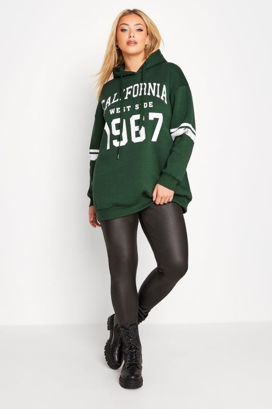 Plus Size Green 'California' Slogan Hoodie | Yours Clothing 2