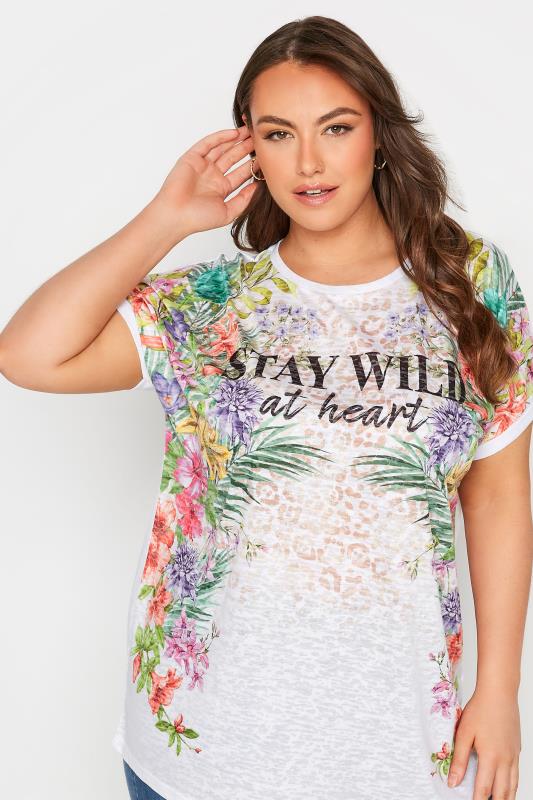 Plus Size White 'Stay Wild At Heart' Floral Printed Slogan T-Shirt | Yours Clothing 4