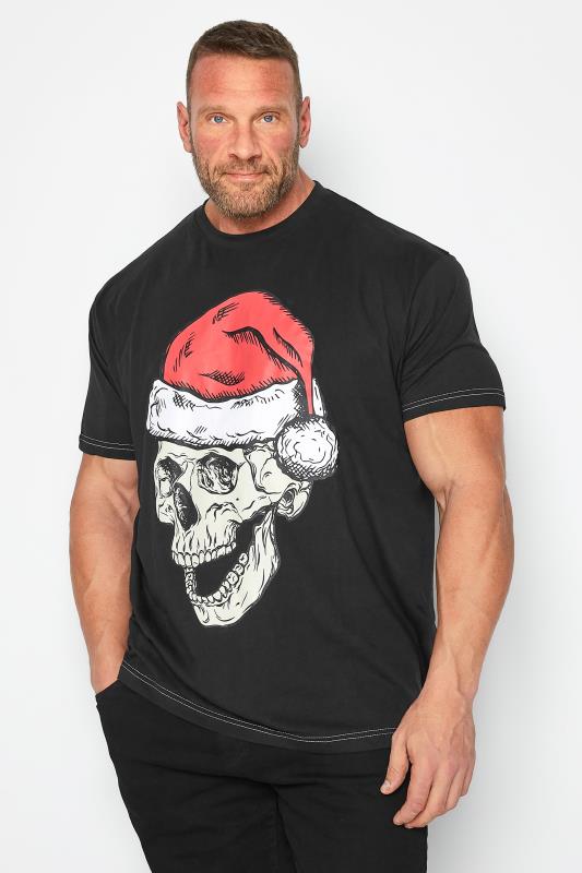 KAM Big & Tall Black Santa Skull Print T-Shirt | BadRhino 1