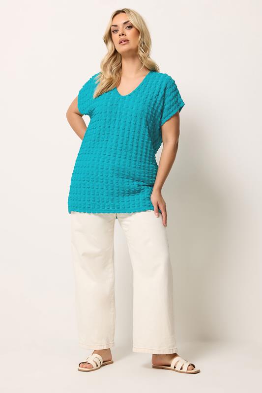 YOURS Plus Size Teal Blue Bubble Textured T-Shirt | Yours Clothing 1