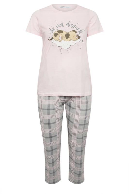 YOURS Plus Size Pink 'Do Not Disturb' Check Pyjama Set | Yours Clothing 5