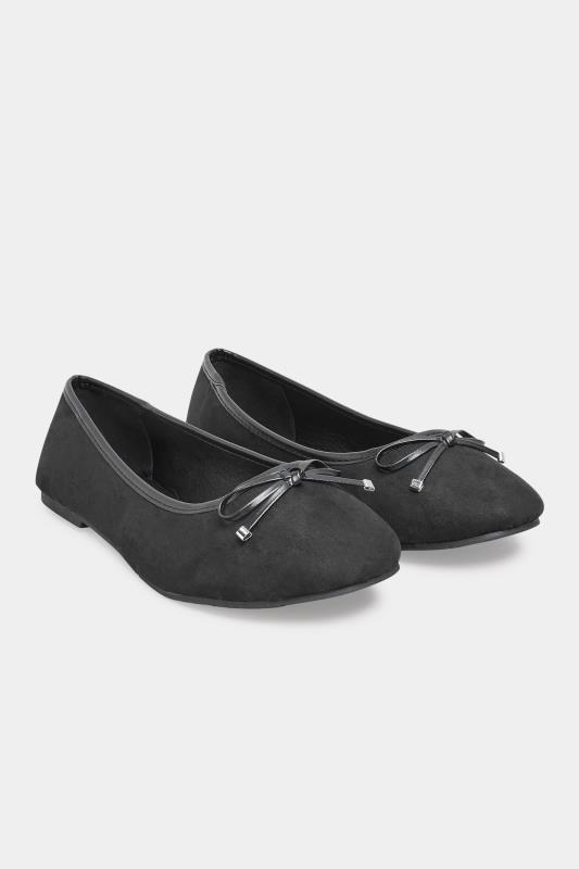 Tall  Yours Black Suede Ballerina Pumps In Extra Wide EEE Fit