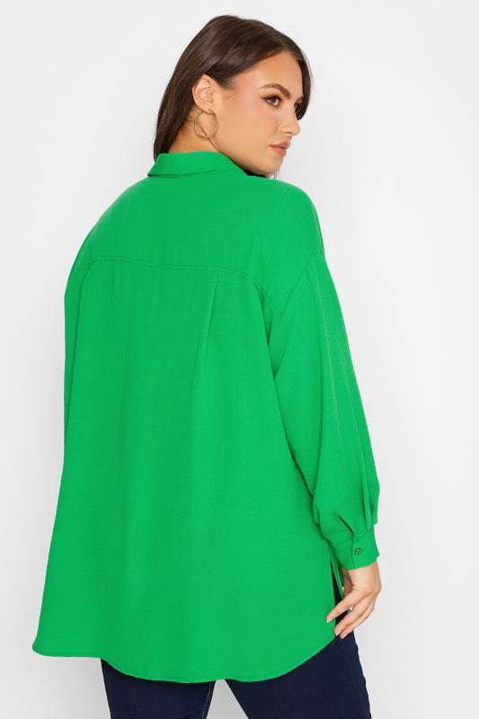 YOURS LONDON Plus Size Green Oversized Satin Shirt | Yours Clothing 3