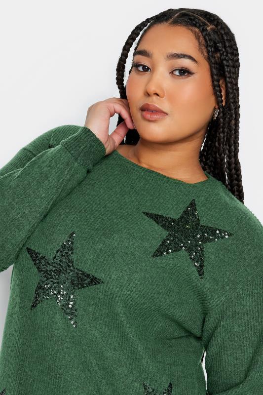 YOURS Plus Size Green Sequin Star Soft Touch Top | Yours Clothing 4