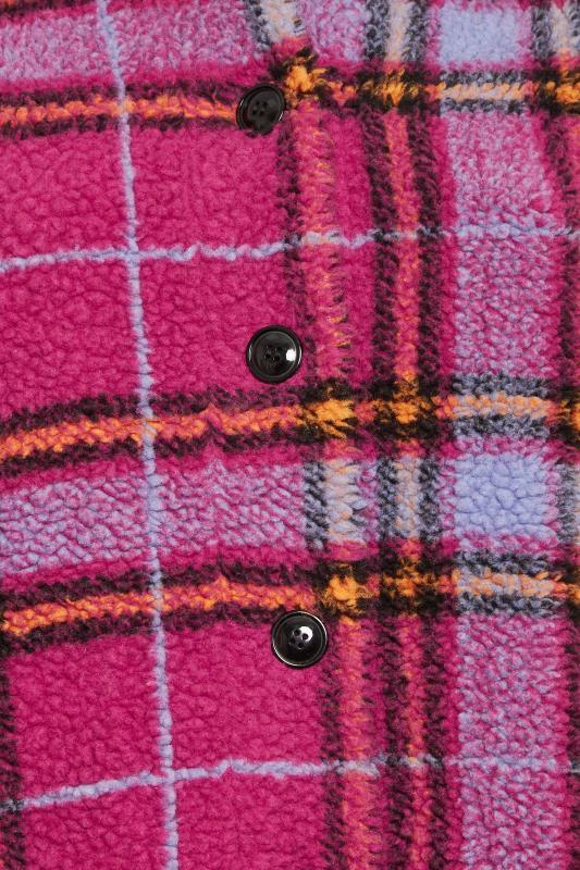 YOURS Plus Size Pink Check Print Button Through Fleece | Yours Clothing 7