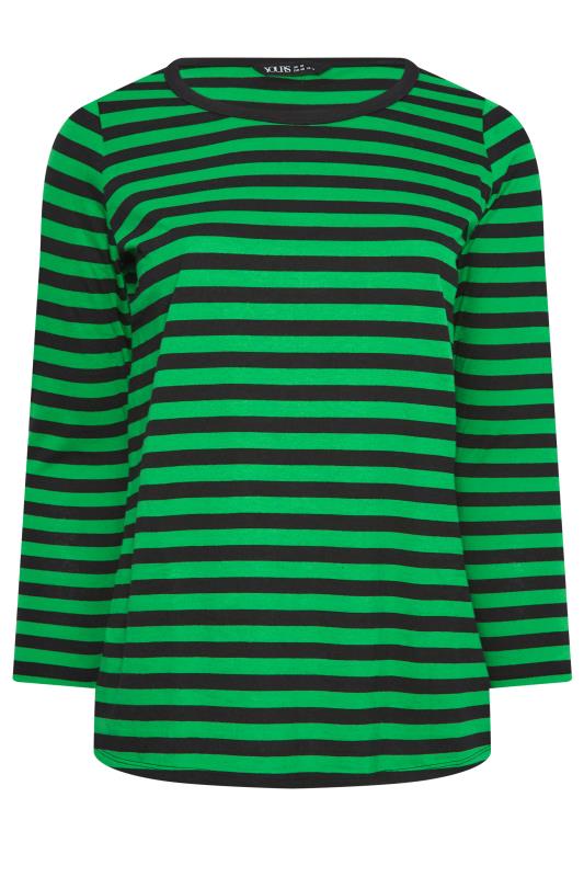 YOURS 2 PACK Plus Size Green & White Stripe Long Sleeve T-Shirts | Yours Clothing 9