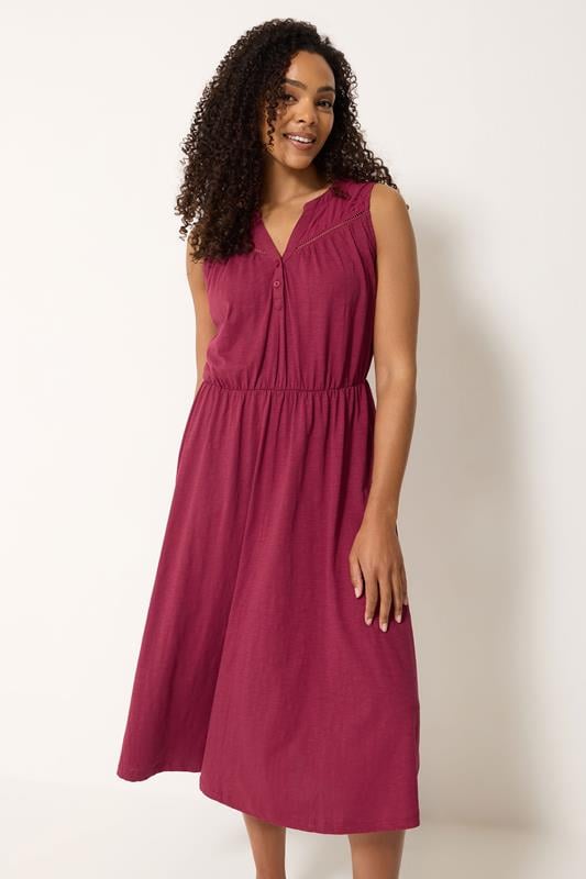 M&Co Berry Red Broderie Sleeveless Cotton Midi Dress