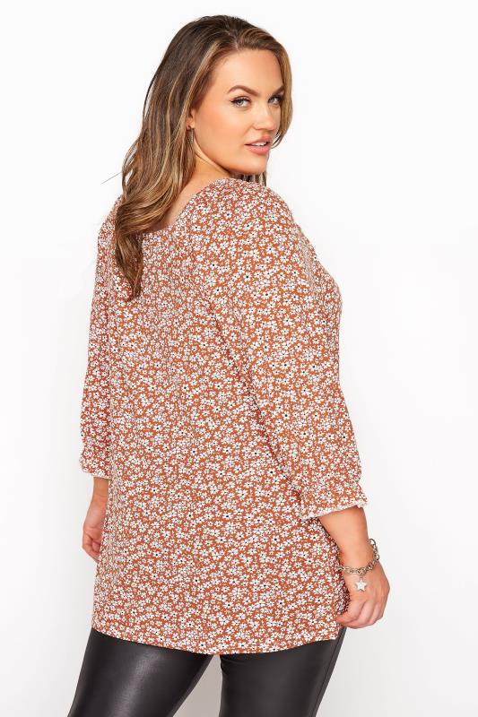 LIMITED COLLECTION Curve Rust Orange Daisy Print Top_C.jpg