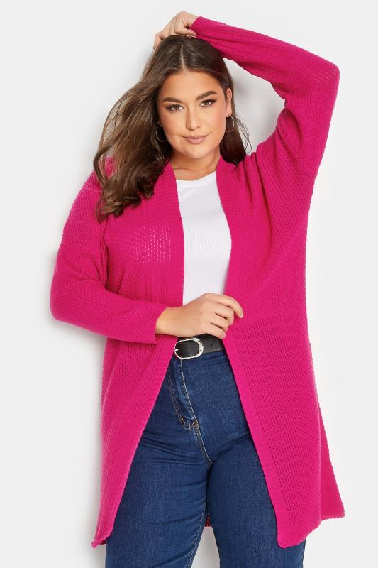 YOURS Plus Size Bright Pink Knitted Long Sleeve Cardigan | Yours Clothing 4