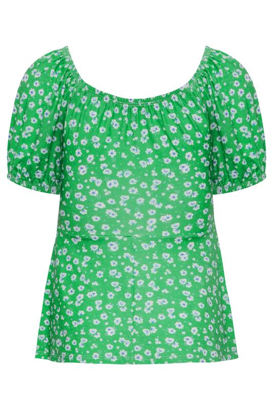 Petite Green Daisy Print Ruched Front Top | PixieGirl 7
