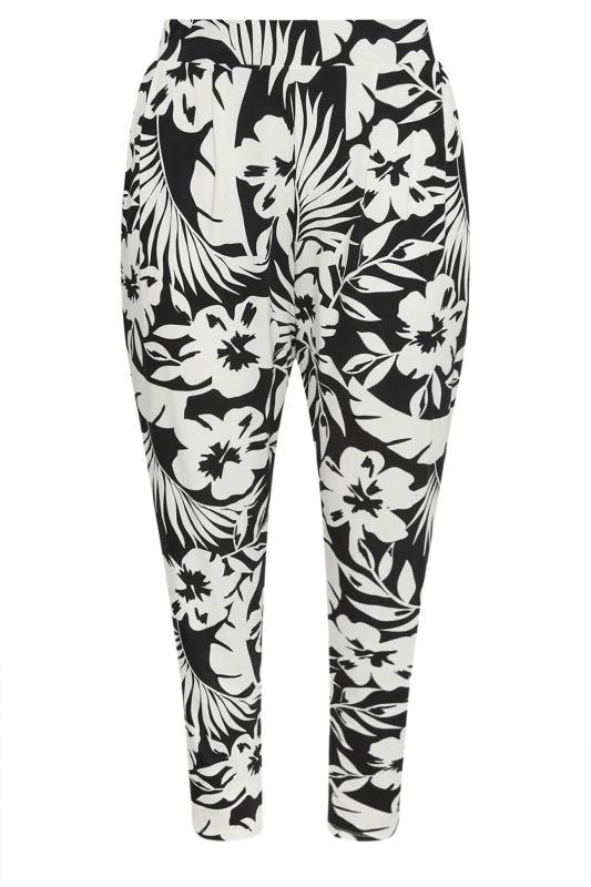 YOURS Plus Size Black & White Tropical Print Harem Trousers | Yours Clothing  5