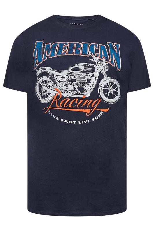 BadRhino Big & Tall Navy Blue 'American Racing' Motorbike Print T-Shirt | BadRhino 2