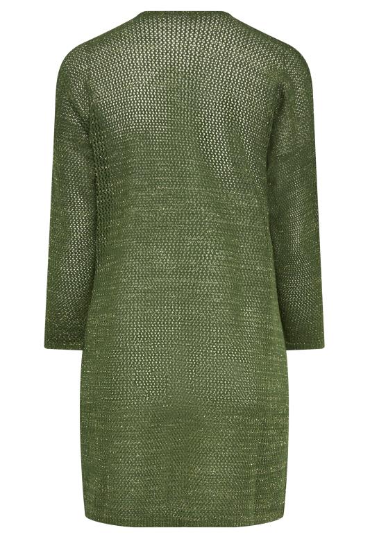 YOURS Curve Plus Size Khaki Green Metallic Knit Cardigan | Yours Clothing  7