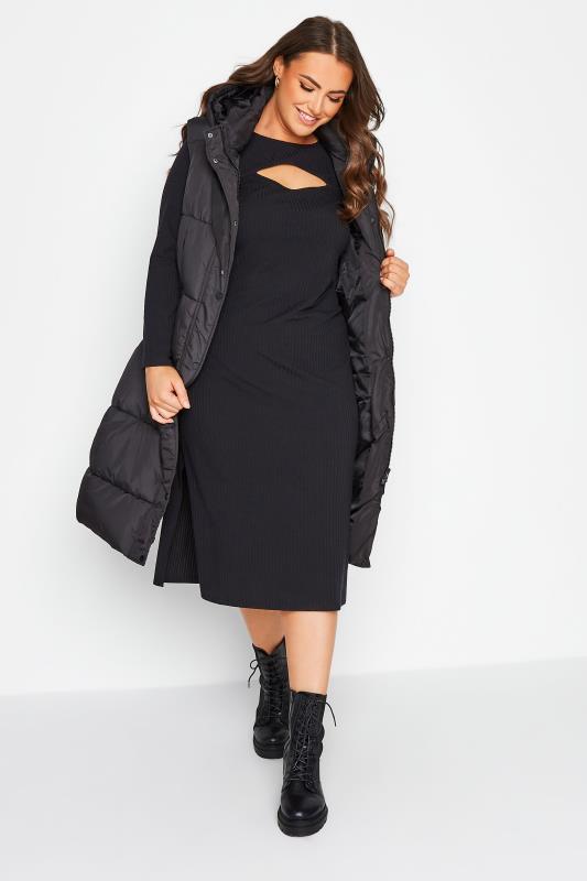 Curve Black Ribbed Cut Out Midaxi Dress 2