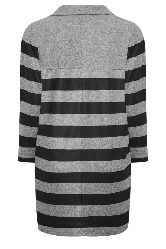 YOURS LUXURY Curve Grey Stripe Open Collar Soft Touch Dress | Yours Clothing 9