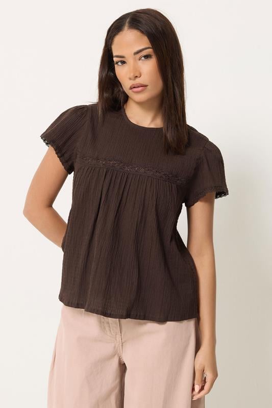  PixieGirl Petite top de ganchillo arrugado marrón chocolate
