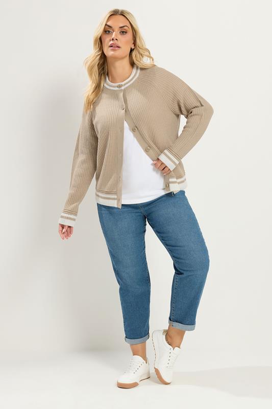 YOURS Plus Size Brown Crew Neck Knitted Cardigan | Yours Clothing 2