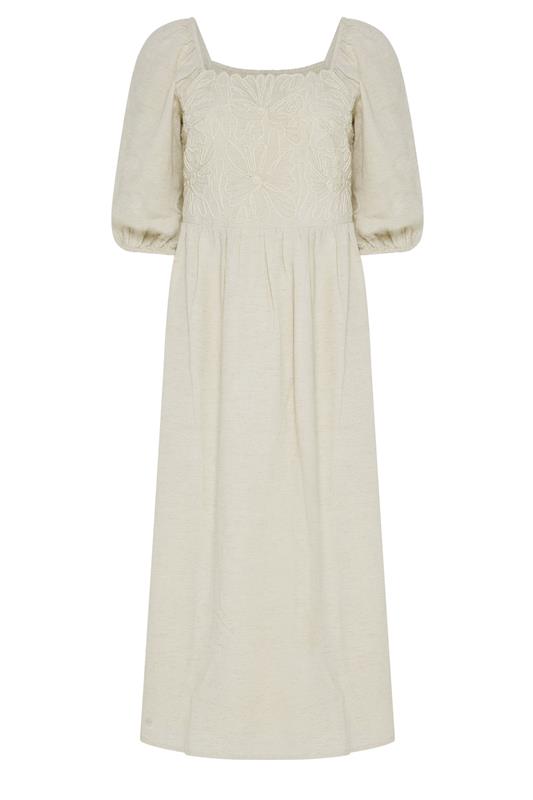 M&Co Petite Neutral Short Sleeve Embroidered Trim Maxi Dress | M&Co 1