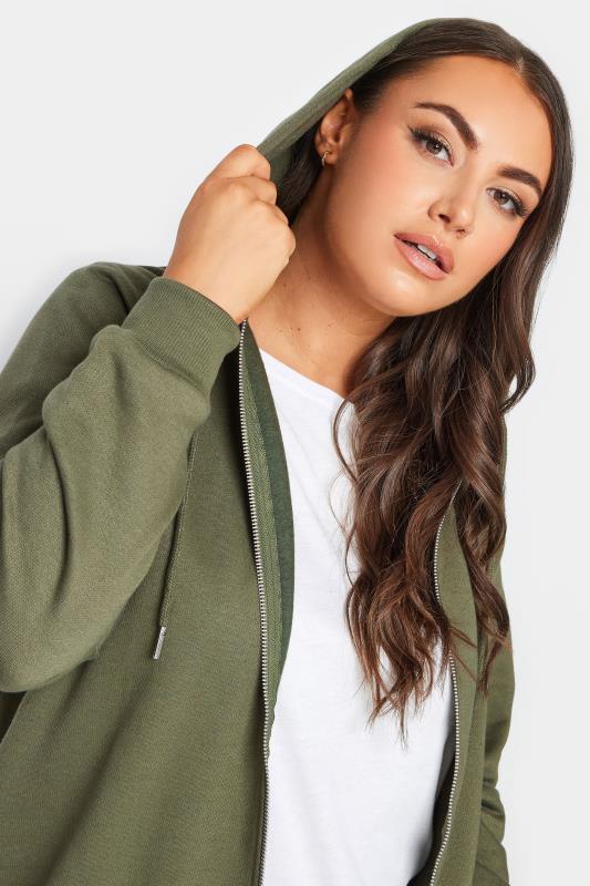 YOURS Plus Size Khaki Green Essential Zip Through Hoodie | Yours Clothing 4