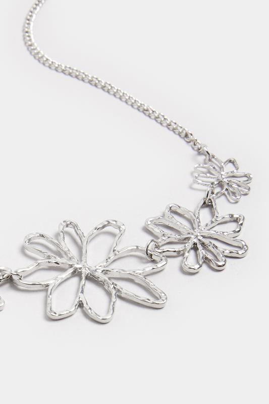 Silver Tone Flower Outline Statement Necklace | Yours Clothing 3