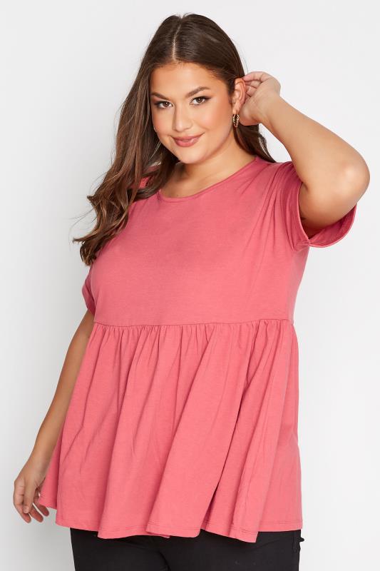 Plus Size Pink Peplum Drop Shoulder Top | Yours Clothing 1