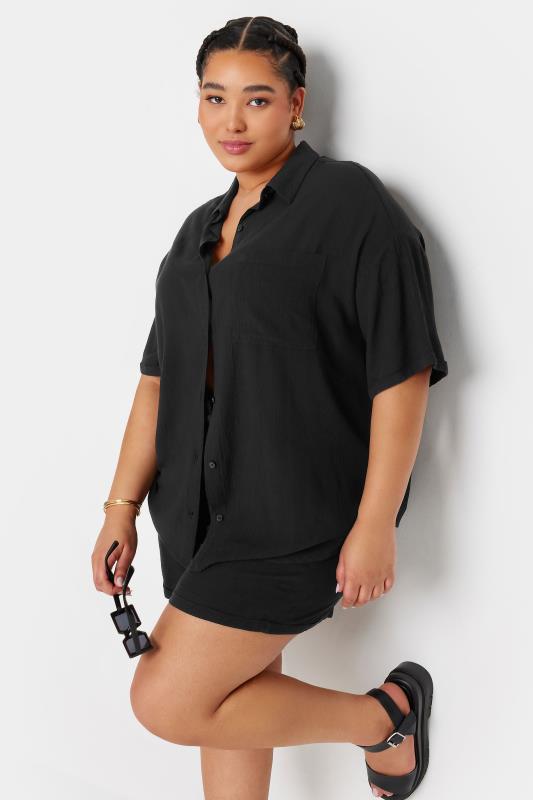 LIMITED COLLECTION Plus Size Black Crinkle Shirt | Yours Clothing 1
