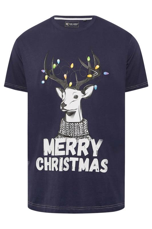 KAM Big & Tall Navy Blue 'Merry Christmas' Rudolph Print T-Shirt | BadRhino 3