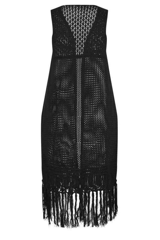YOURS Plus Size Black Crochet Sleeveless Longline Cardigan | Yours Clothing 7
