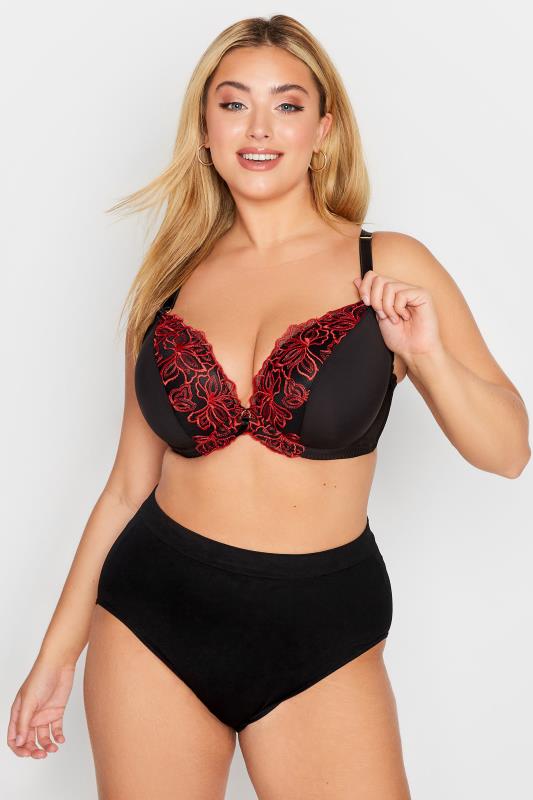 Curve Black & Red Embroided Flower Padded Bra 2