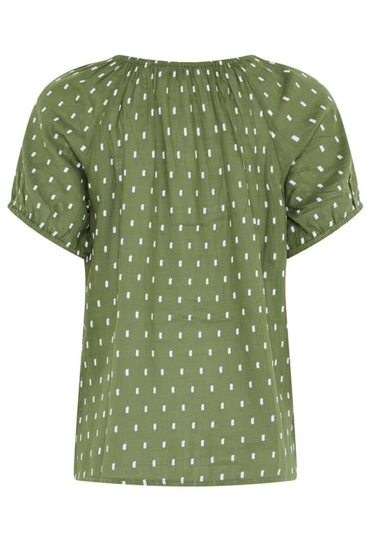 M&Co Petite Khaki Green Dobby Button Up Cotton Blouse | M&Co 2