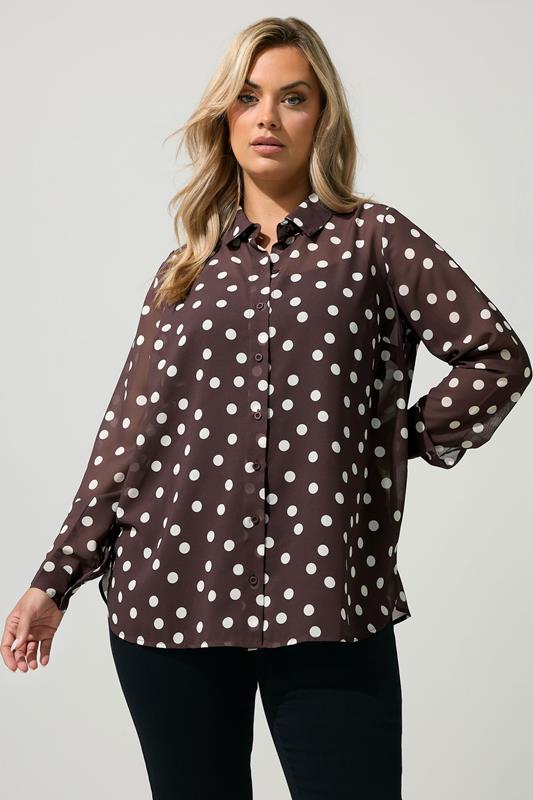  YOURS LONDON camisa de lunares marrón chocolate