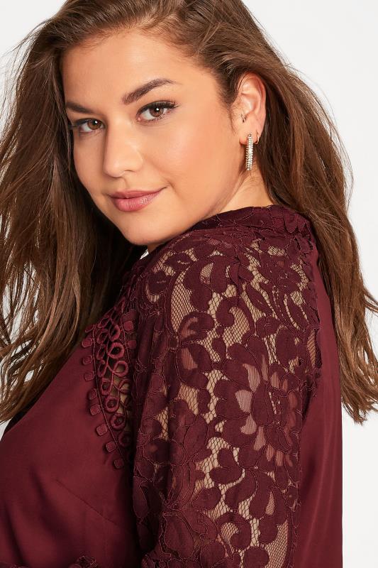 YOURS LONDON Plus Size Red Lace Sleeve Shirt | Yours Clothing 4