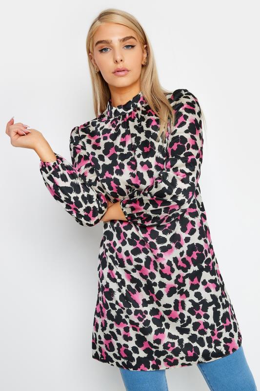  Tallas Grandes M&Co Pink Leopard Print High Neck Tunic Top