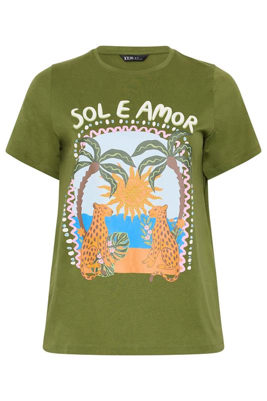 YOURS Plus Size Green 'Sol E Amor' Graphic T-Shirt | Yours Clothing 5