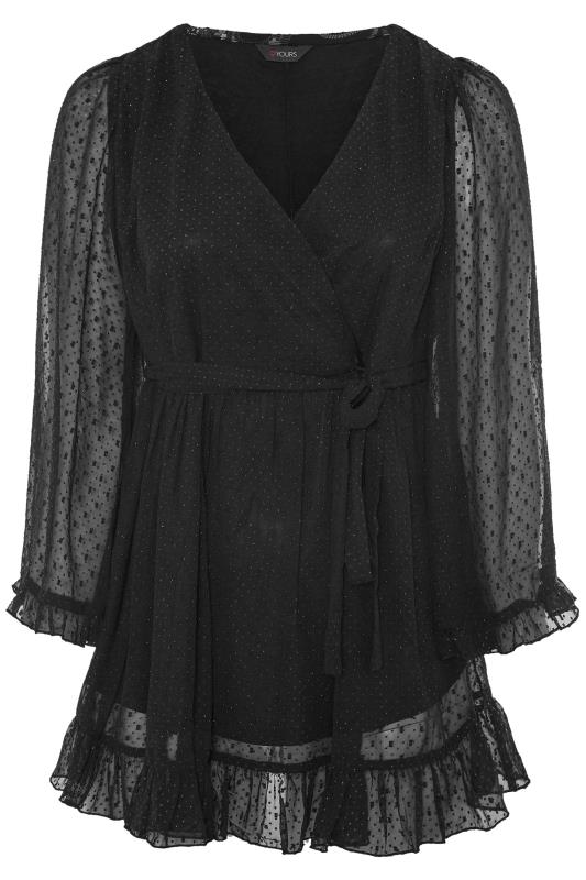 YOURS LONDON Plus Size Black Metallic Dobby Wrap Top | Yours Clothing 6
