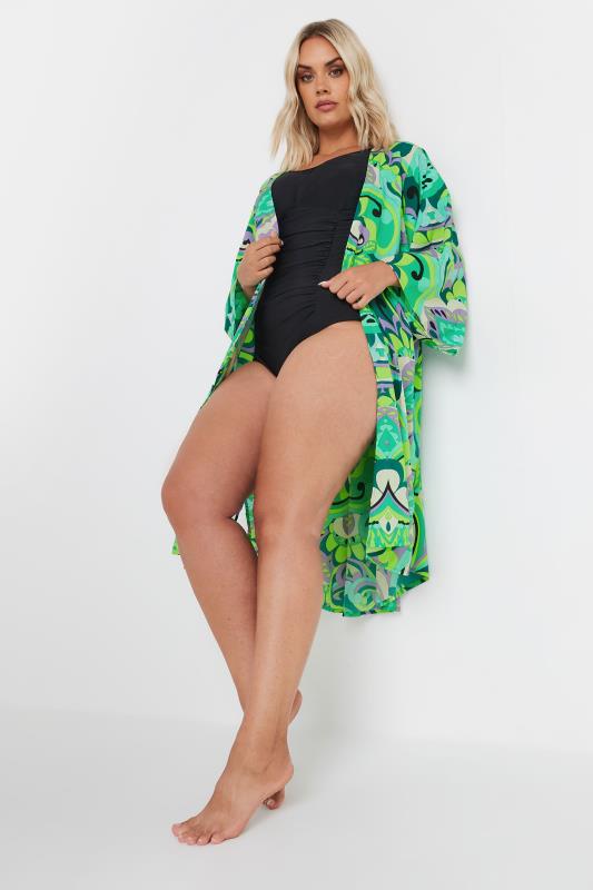 Plus Size  YOURS Curve Green Abstract Print Kimono