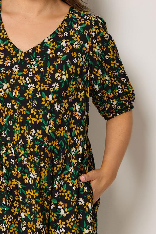 YOURS Plus Size Black Floral Tiered Mini Smock Dress | Yours Clothing 4