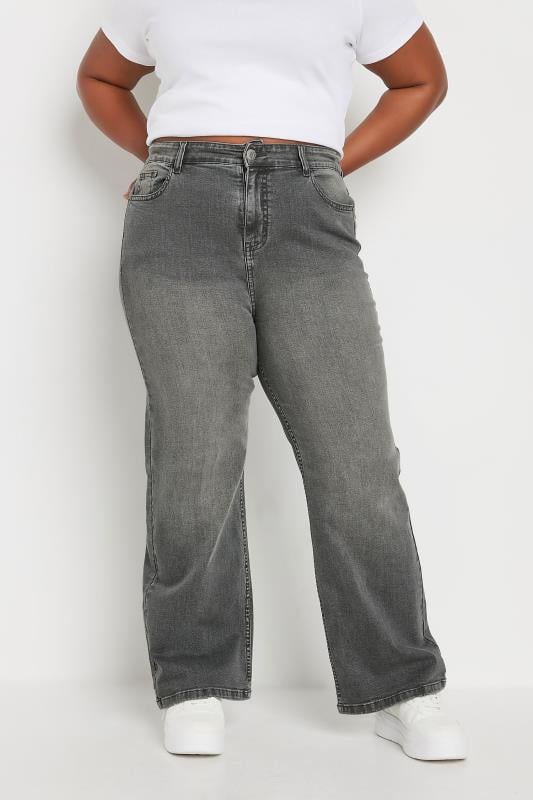  YOURS Curve Grey Wide Leg Denim Jeans