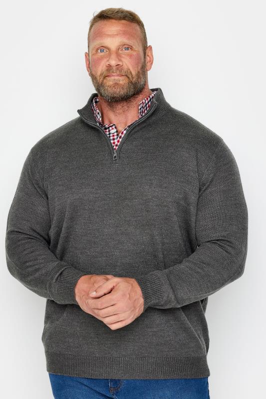 BadRhino Big & Tall Grey Mock Shirt Quarter Zip Knitted Jumper 2
