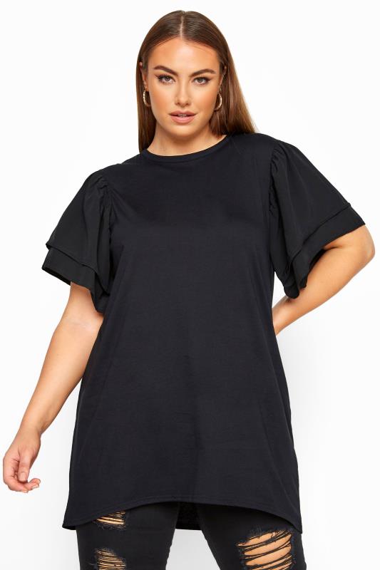 LIMITED COLLECTION Black Poplin Angel Sleeve Top | Yours Clothing