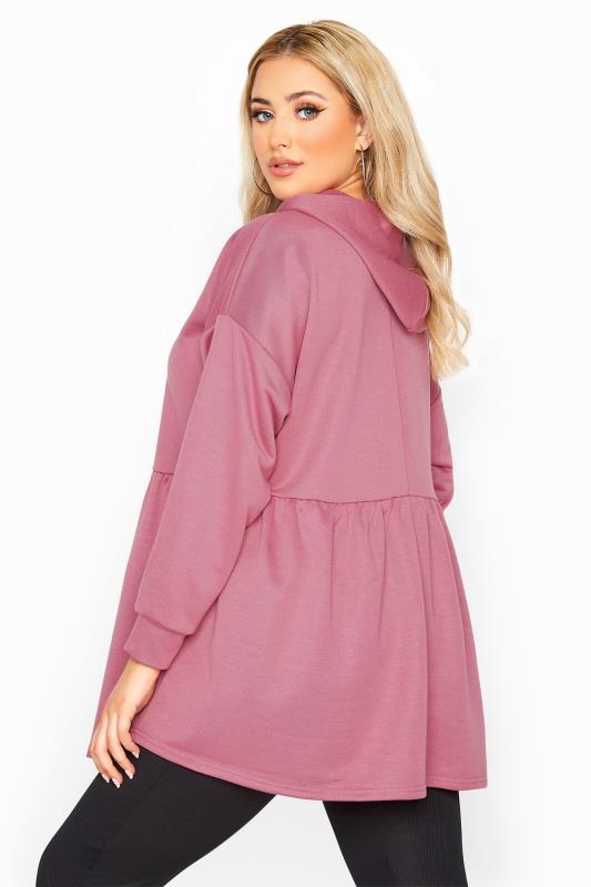 Plus Size  Dusky Pink Peplum Hoodie