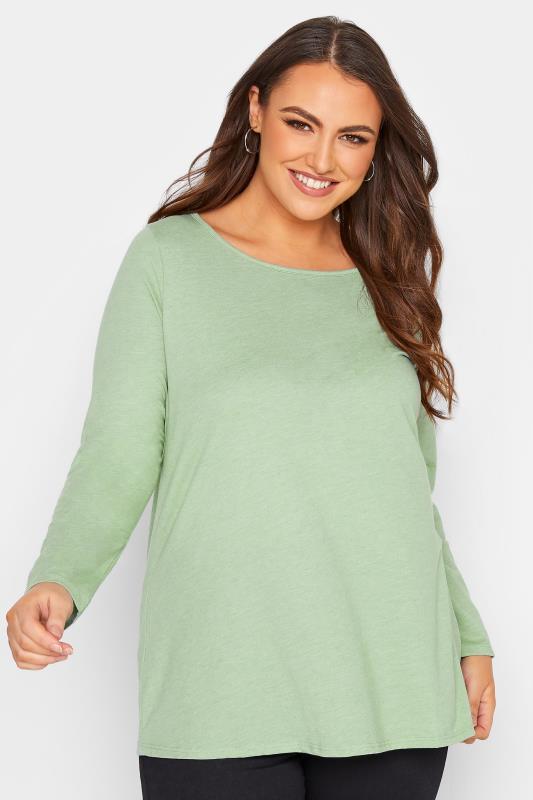 Plus Size Sage Green Long Sleeve T-Shirt | Yours Clothing 1