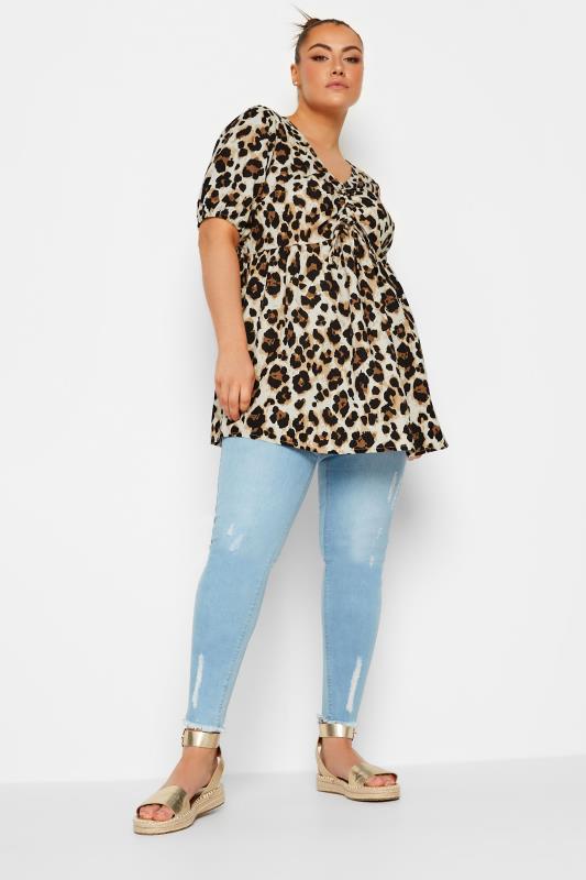 LIMITED COLLECTION Plus Size Brown Animal Print Ruched Front Peplum Top | Yours Clothing 2