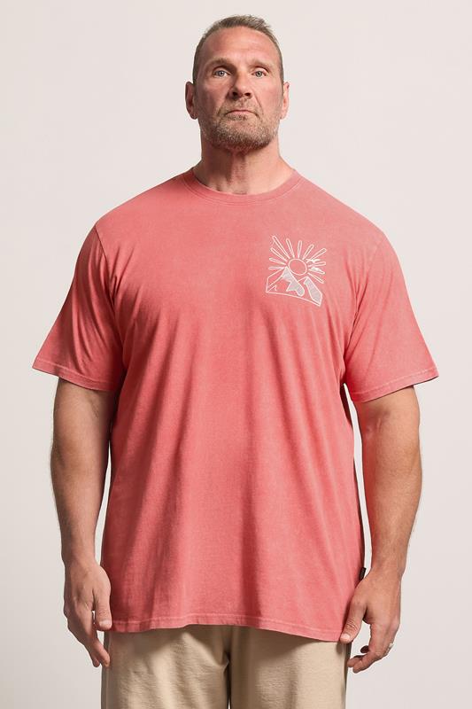 BadRhino T-shirt extra-long rouge délavé à imprimé coucher de soleil