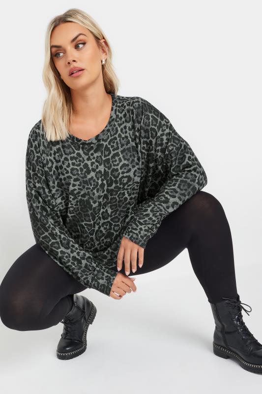 YOURS Plus Size Grey Leopard Print Jumper | Yours Clothing  2