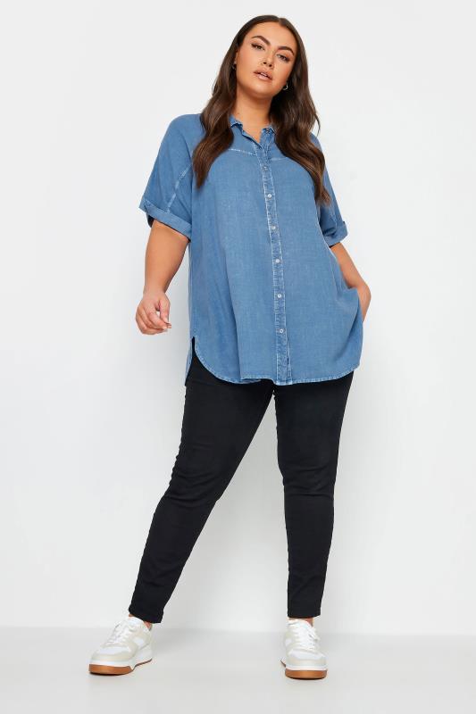YOURS 2 PACK Plus Size Blue & Black Chambray Shirts | Yours Clothing 3