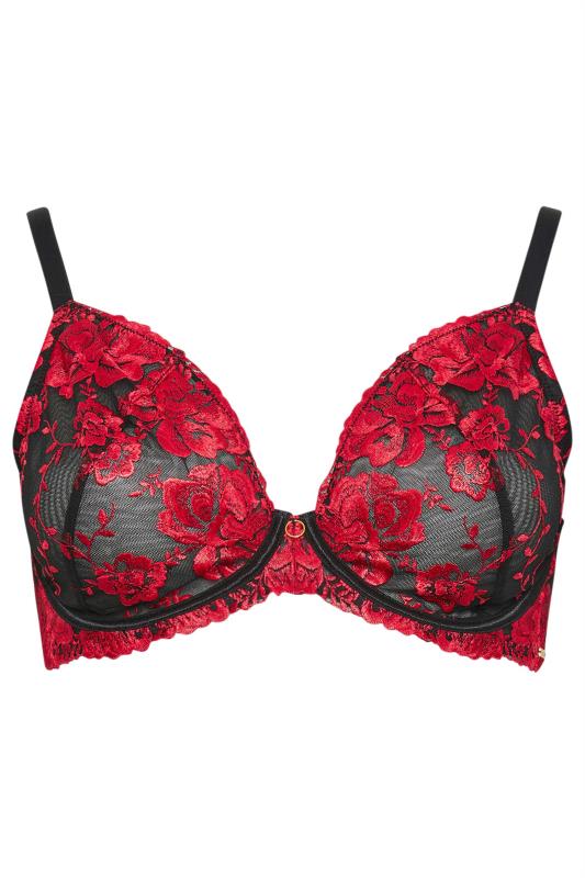 YOURS Plus Size Red Hallie Embroided Non-Padded Bra | Yours Clothing 6