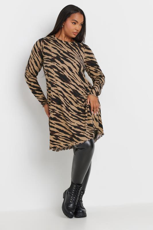 YOURS Plus Size Brown Zebra Print Lettuce Edge Tunic Top | Yours Clothing 2